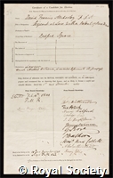 Atcherley, David Francis: certificate of election to the Royal Society