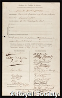 Cartwright, Samuel: certificate of election to the Royal Society