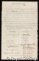 Jenkins, Sir Richard: certificate of election to the Royal Society