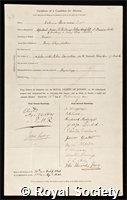 Bowman, Sir William: certificate of election to the Royal Society