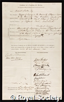 Liston, Robert: certificate of election to the Royal Society