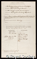Denham, Joshua Frederick: certificate of election to the Royal Society