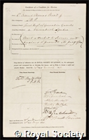 Wood, Thomas: certificate of election to the Royal Society