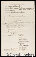 Blore, Edward: certificate of election to the Royal Society