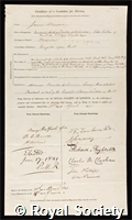 Alderson, Sir James: certificate of election to the Royal Society