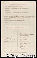 Allen, William: certificate of election to the Royal Society