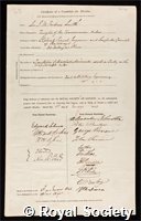 Smith, Sir John Mark Frederick: certificate of election to the Royal Society