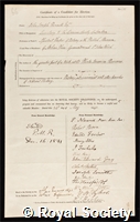 Bennett, John Joseph: certificate of election to the Royal Society