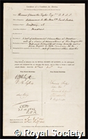 Taylor, Thomas Glanville: certificate of election to the Royal Society