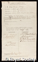 Fielding, George Hunsley: certificate of election to the Royal Society