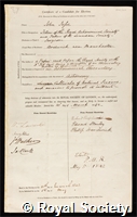 Jesse, John: certificate of election to the Royal Society