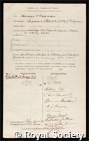 Chapman, Thomas: certificate of election to the Royal Society