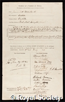 Bowerbank, James Scott: certificate of election to the Royal Society
