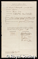 Widdrington, Samuel Edward: certificate of election to the Royal Society