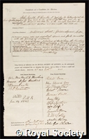 Gould, John: certificate of election to the Royal Society
