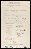 Heywood, Sir Benjamin: certificate of election to the Royal Society