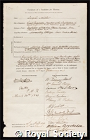 Miller, Joseph: certificate of election to the Royal Society