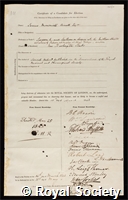 Arnott, James Moncrieff: certificate of election to the Royal Society