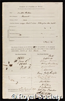 Boileau, Sir John Peter: certificate of election to the Royal Society