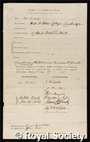 Laing, David: certificate of election to the Royal Society
