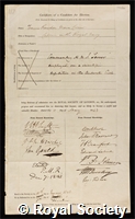 Crozier, Francis Rawdon Moira: certificate of election to the Royal Society