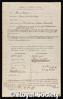 Kerigan, Thomas: certificate of election to the Royal Society
