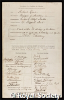 Quain, Richard: certificate of election to the Royal Society