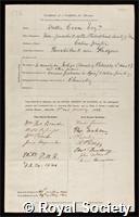 Crum, Walter: certificate of election to the Royal Society