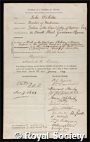 Webster, John: certificate of election to the Royal Society