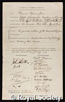 Jones, Thomas Rymer: certificate of election to the Royal Society