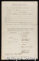Larcom, Sir Thomas Aiskew: certificate of election to the Royal Society