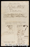 Barrow, John: certificate of election to the Royal Society