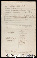 Miller, William Allen: certificate of election to the Royal Society