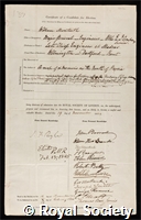Monteith, William: certificate of election to the Royal Society