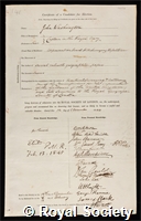 Washington, John: certificate of election to the Royal Society