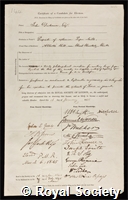 Dickinson, John: certificate of election to the Royal Society