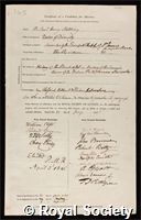 Stebbing, Henry: certificate of election to the Royal Society