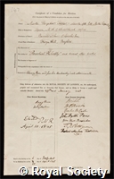 Tupper, Martin Farquhar: certificate of election to the Royal Society