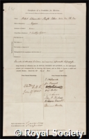 Adair, Robert Alexander Shafto, 1st Baron Waveney: certificate of election to the Royal Society