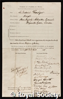 Thesiger, Frederick, Baron Chelmsford: certificate of election to the Royal Society