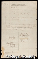 Brodie, Walter: certificate of candidature for election to the Royal Society