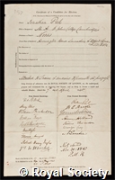 Peel, Jonathan: certificate of election to the Royal Society