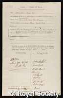 Taylor, Alfred Swaine: certificate of election to the Royal Society