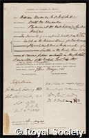 Alexander, William: certificate of candidature for election to the Royal Society