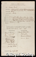 Buist, George: certificate of election to the Royal Society
