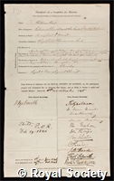 West, William: certificate of election to the Royal Society