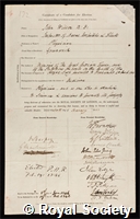 Wilson, John: certificate of election to the Royal Society