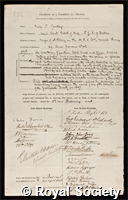 Cautley, Sir Proby Thomas: certificate of election to the Royal Society