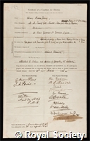 Jones, Henry Bence: certificate of election to the Royal Society