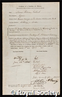 Gilbart, James William: certificate of election to the Royal Society